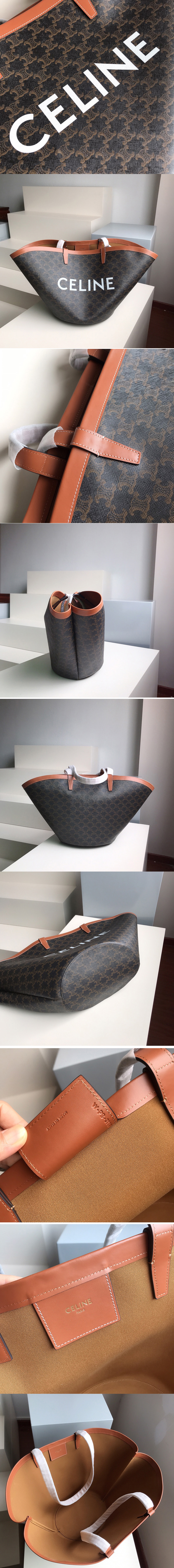 Replica Celine 196262 LARGE COUFFIN IN CANVAS AND CELINE PRINT on Brown triomphe canvas and calfskin