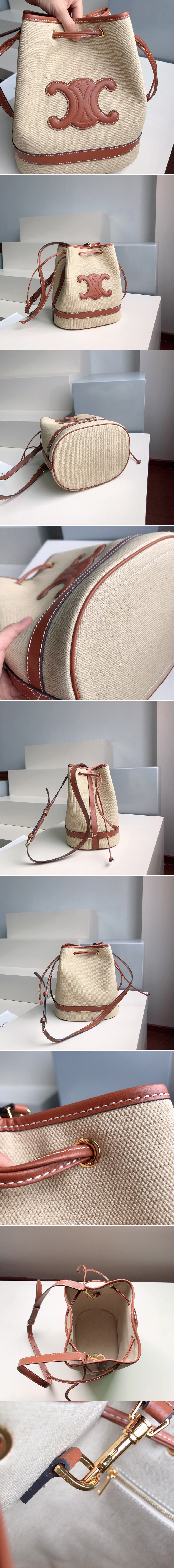 Replica Celine 196752 Seau Marin bag in Textile and Calfskin - Natural / Tan