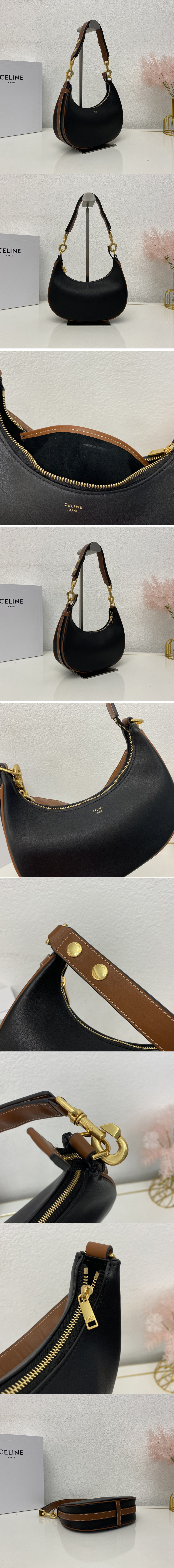 Replica Celine 196923 MEDIUM STRAP AVA BAG IN BLACK / TAN SMOOTH CALFSKIN