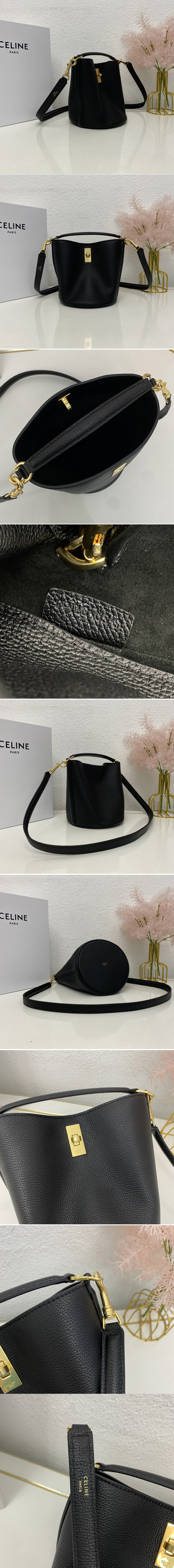 Replica Celine 197573 TEEN BUCKET 16 Bag IN Black SMOOTH CALFSKIN