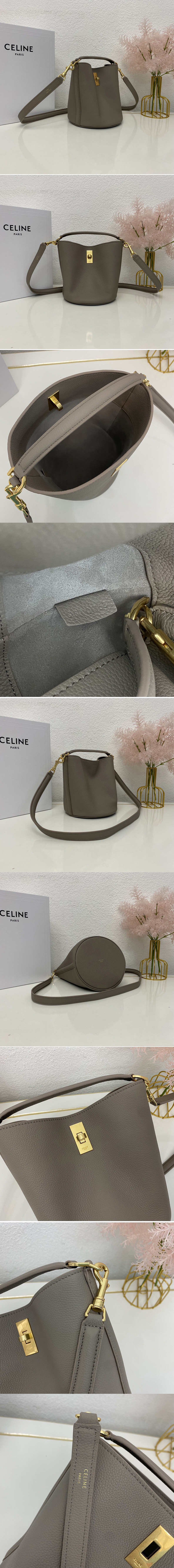 Replica Celine 197573 TEEN BUCKET 16 Bag IN Grey SMOOTH CALFSKIN