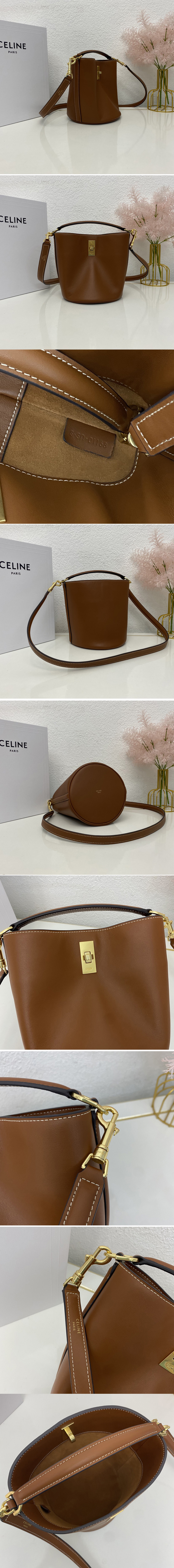 Replica Celine 197573 TEEN BUCKET 16 Bag IN Tan SMOOTH CALFSKIN