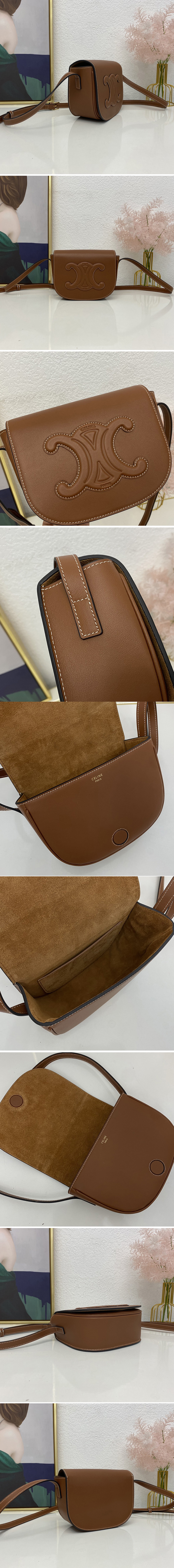 Replica Celine 198263 FOLCO CUIR TRIOMPHE IN Brown SMOOTH CALFSKIN