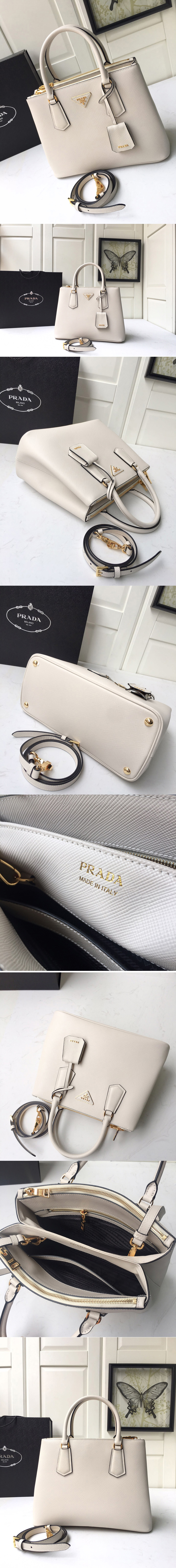 Replica Prada 1BA232 Medium Prada Galleria Saffiano leather bag in White Saffiano leather