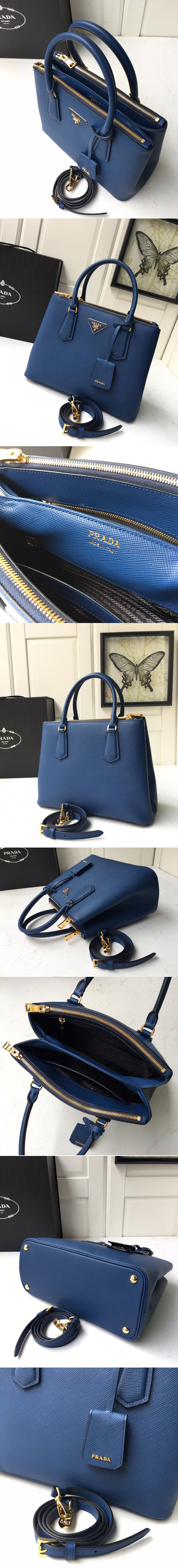 Replica Prada 1BA232 Medium Prada Galleria Saffiano leather bag in Blue Saffiano leather