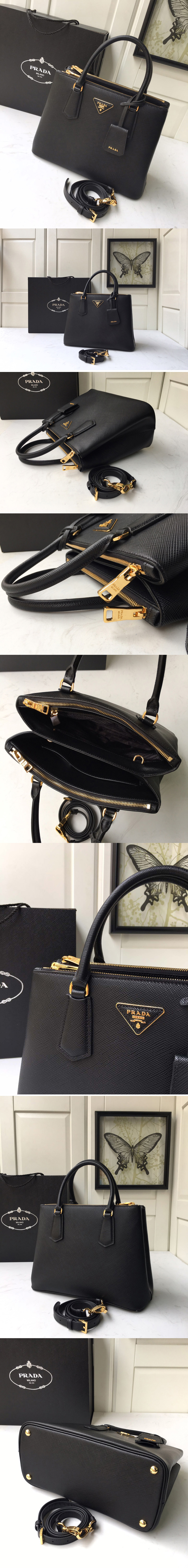 Replica Prada 1BA232 Medium Prada Galleria Saffiano leather bag in Black Saffiano leather