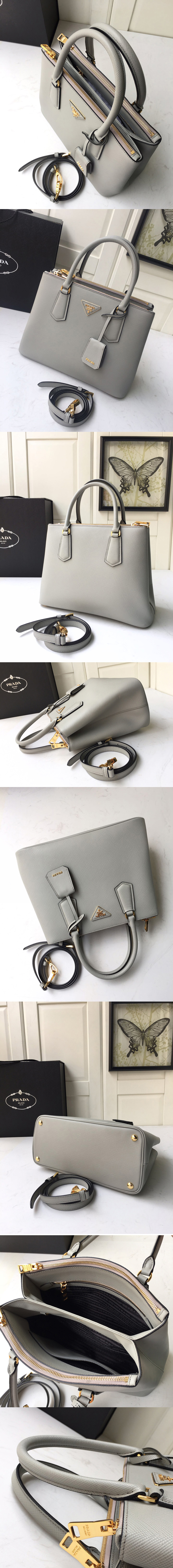 Replica Prada 1BA232 Medium Prada Galleria Saffiano leather bag in Grey Saffiano leather