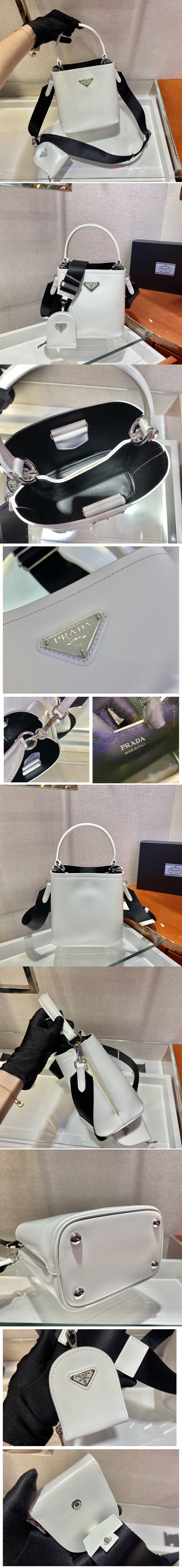 Replica Prada 1BA319 Saffiano Leather Prada Panier Bag in White Leather