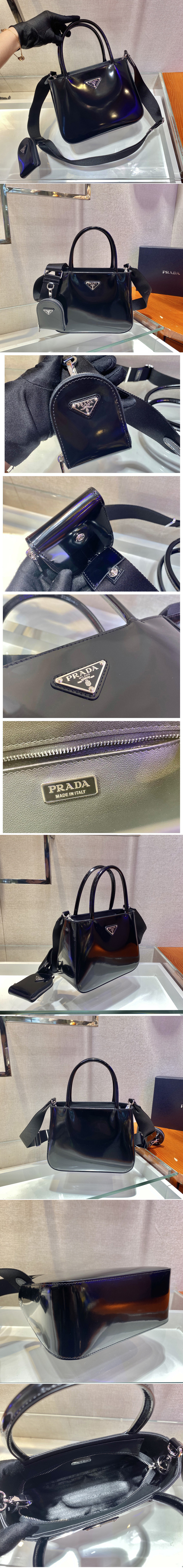 Replica Prada 1BA320 Prada Galleria brushed leather small bag in Black Leather