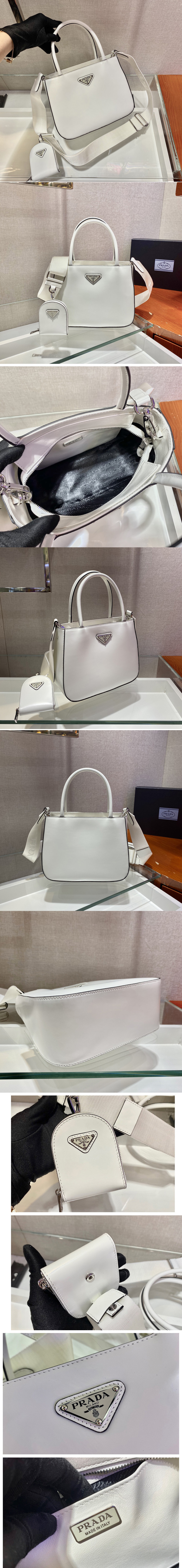 Replica Prada 1BA320 Prada Galleria brushed leather small bag in White Leather