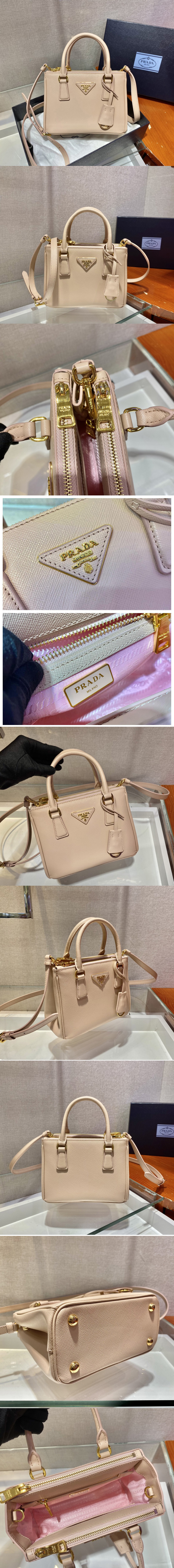 Replica Prada 1BA906 Prada Galleria Saffiano leather micro-bag in Beige Saffiano leather