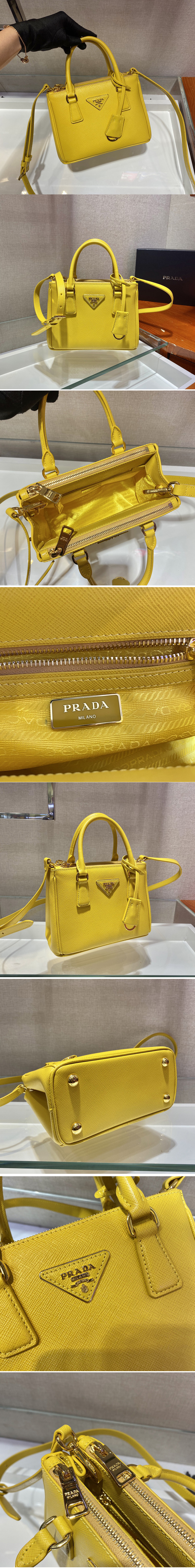 Replica Prada 1BA906 Prada Galleria Saffiano leather micro-bag in Yellow Saffiano leather