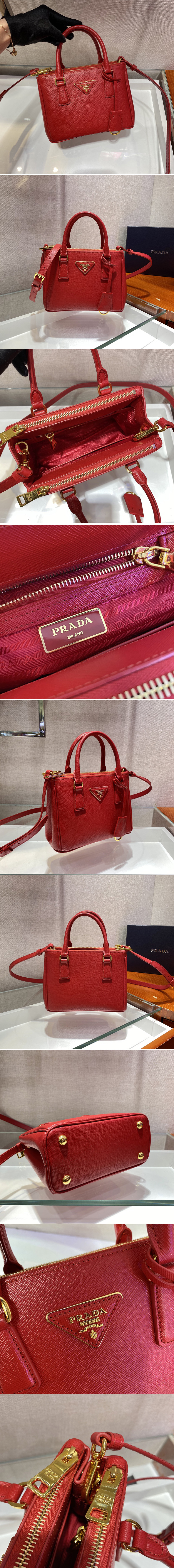 Replica Prada 1BA906 Prada Galleria Saffiano leather micro-bag in Red Saffiano leather