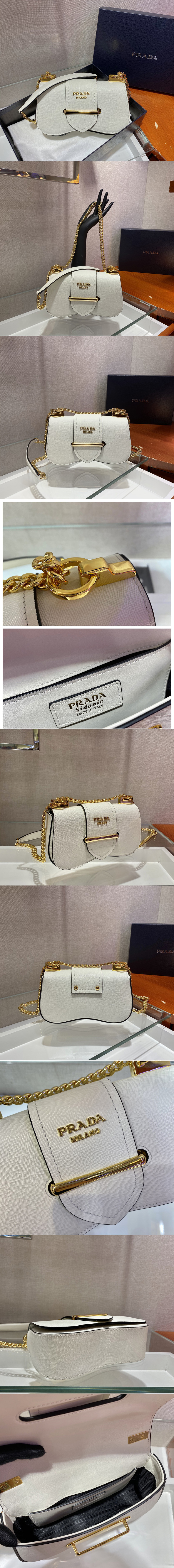 Replica Prada 1BD219 Saffiano Leather Prada Sidonie Bag in White Saffiano leather