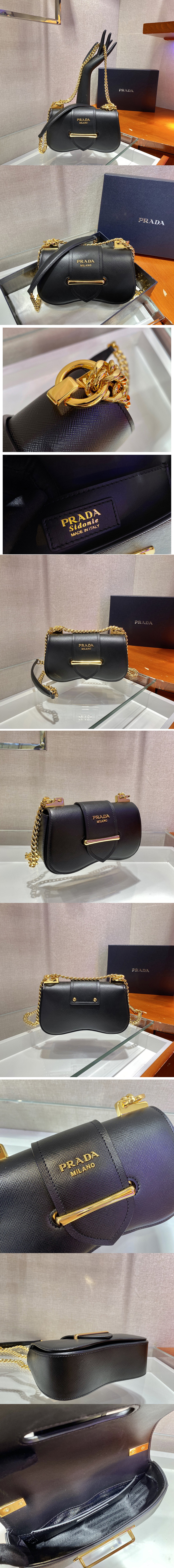 Replica Prada 1BD219 Saffiano Leather Prada Sidonie Bag in Black Saffiano leather