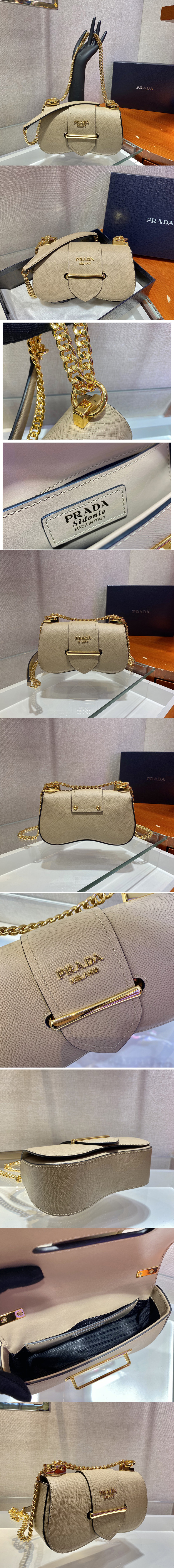 Replica Prada 1BD219 Saffiano Leather Prada Sidonie Bag in Beige Saffiano leather