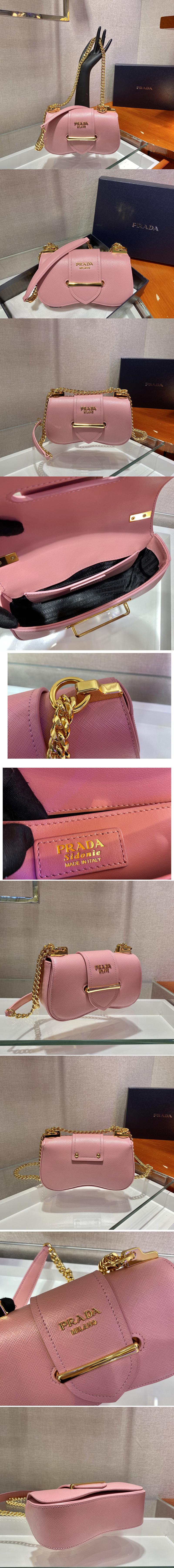 Replica Prada 1BD219 Saffiano Leather Prada Sidonie Bag in Pink Saffiano leather