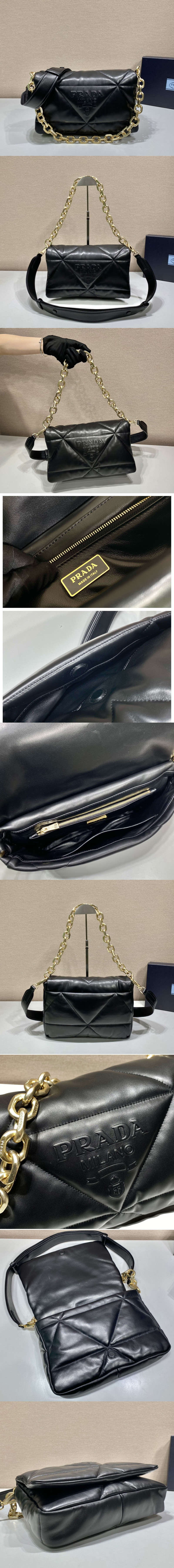 Replica Prada 1BD306 Padded nappa leather shoulder bag in Black nappa leather