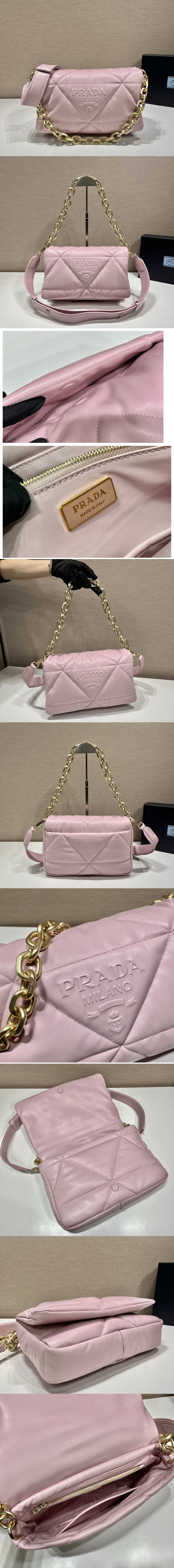 Replica Prada 1BD306 Padded nappa leather shoulder bag in Pink nappa leather