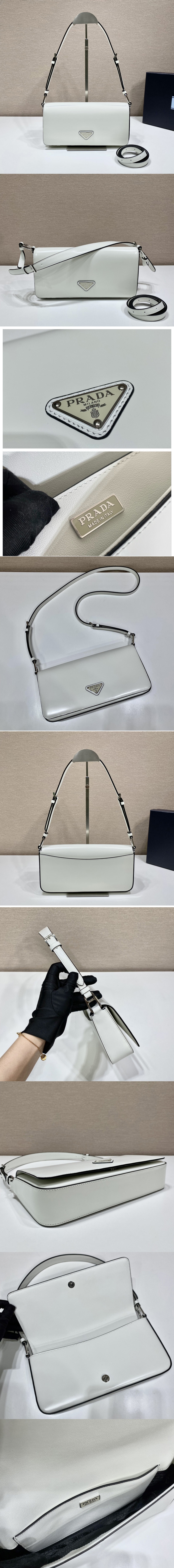 Replica Prada 1BD323 Brushed leather Prada Femme bag in White Leather