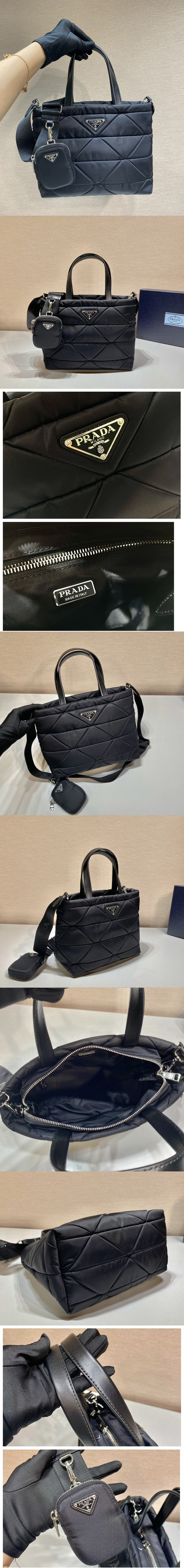 Replica Prada 1BG380 Small padded nylon tote Bag in Black nylon