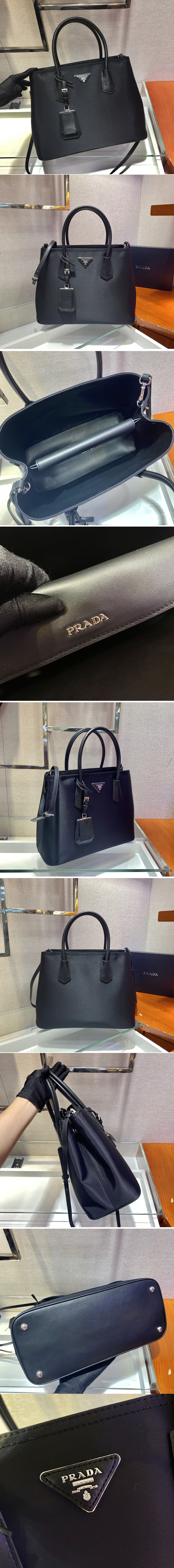 Replica Prada 1BG775 Medium Double Prada Bag in Black Nylon