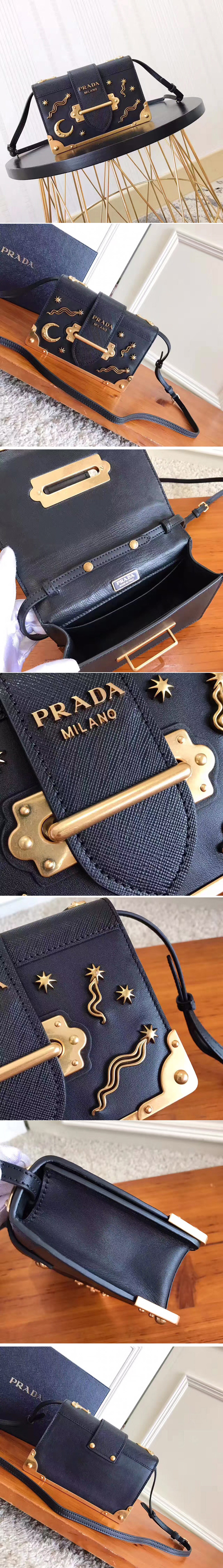 Replica Prada 1BH018 Leather Prada Cahier Bag in Black Leather