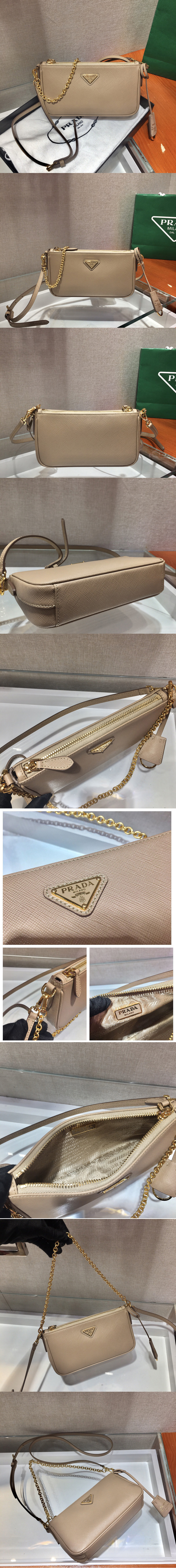 Replica Prada 1BH171 Prada Re-Edition 2000 shoulder bag in Beige Saffiano leather