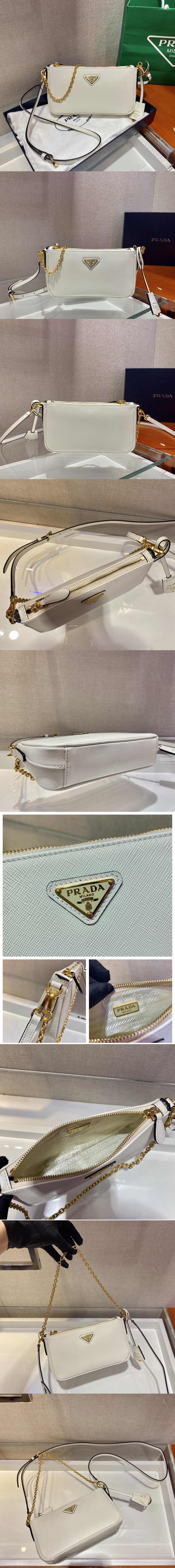 Replica Prada 1BH171 Prada Re-Edition 2000 shoulder bag in White Saffiano leather