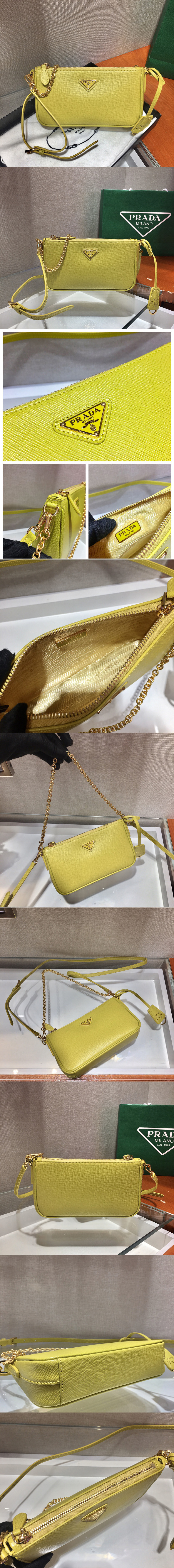 Replica Prada 1BH171 Prada Re-Edition 2000 shoulder bag in Yellow Saffiano leather