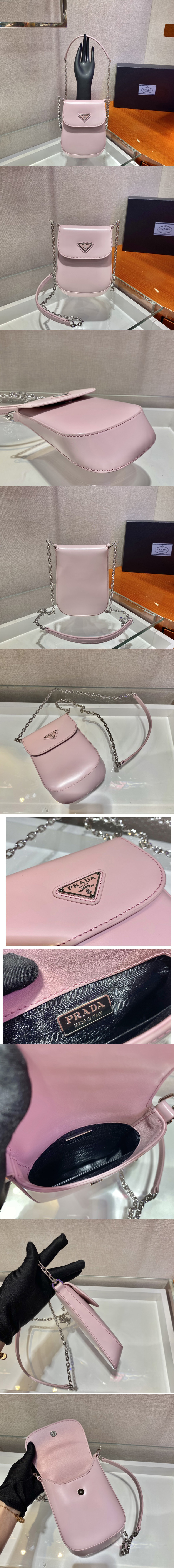 Replica Prada 1BH185 Brushed leather mini-bag in Pink brushed leather