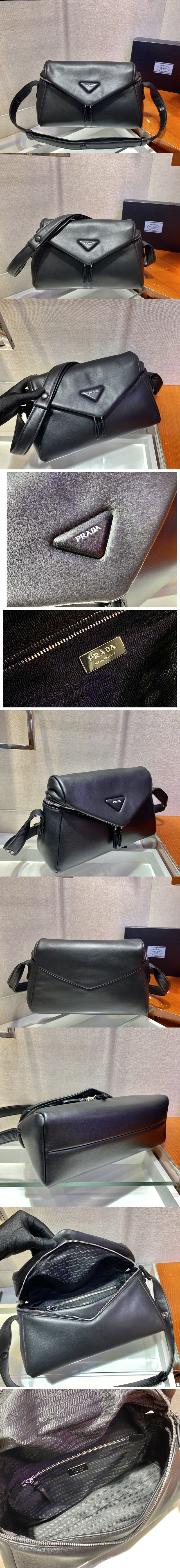 Replica Prada 1BC165 Padded nappa leather Prada Signaux bag in Black nappa leather