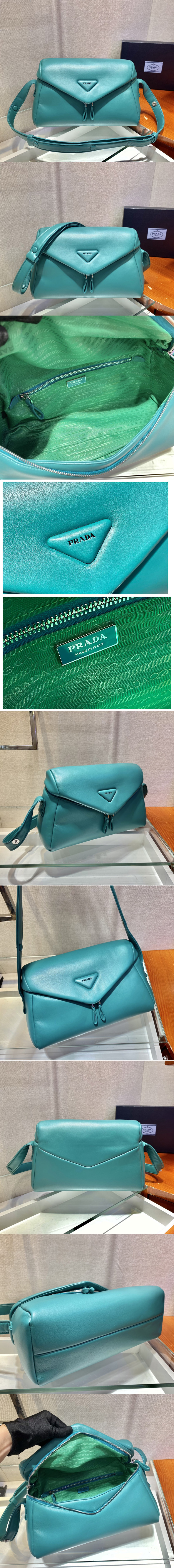 Replica Prada 1BC165 Padded nappa leather Prada Signaux bag in Green nappa leather