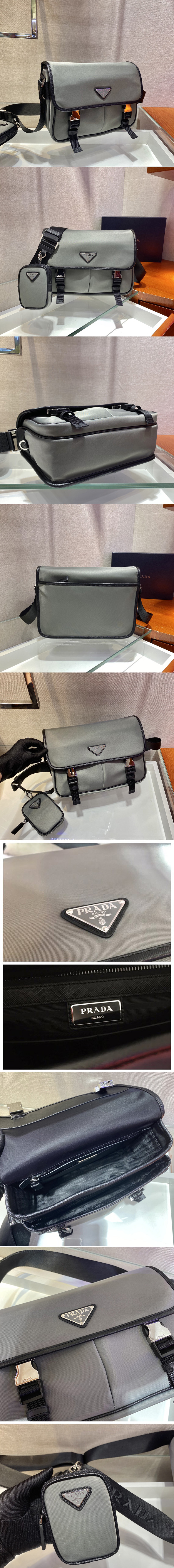 Replica Prada 2VD769 Nylon shoulder bag with Strap in Gray nylon