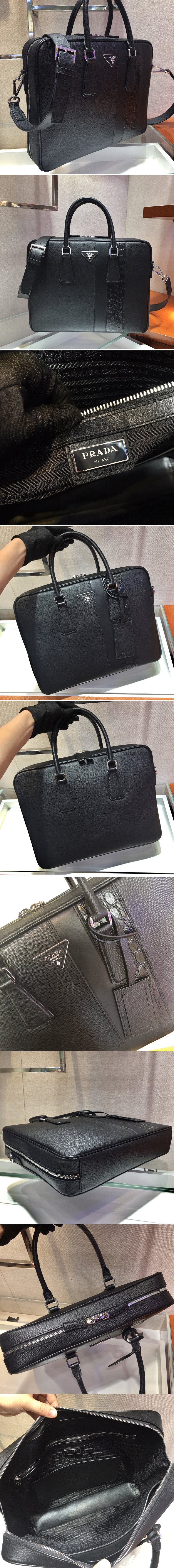 Replica Prada 2VE011D Saffiano Leather Work Bag in Black Leather