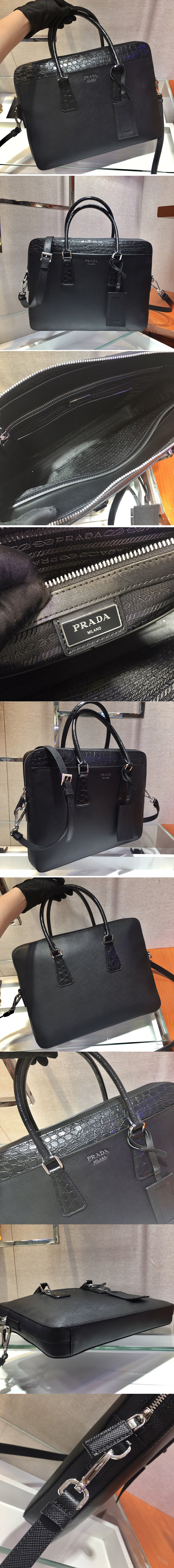 Replica Prada 2VE368D Saffiano Leather Work Bag in Black Leather