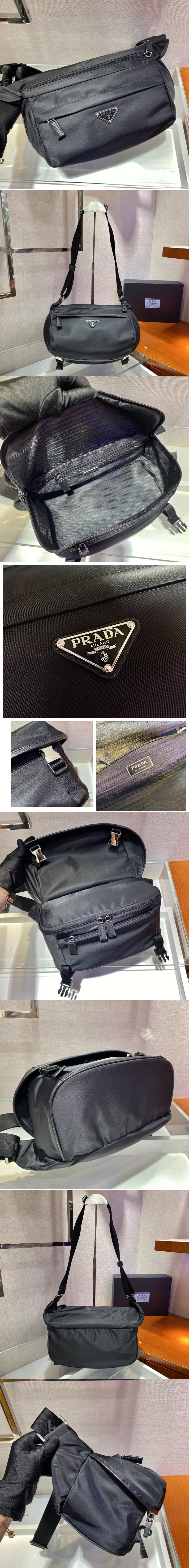 Replica Prada 2VH994 Re-Nylon and Saffiano leather shoulder bag in Black Nylon