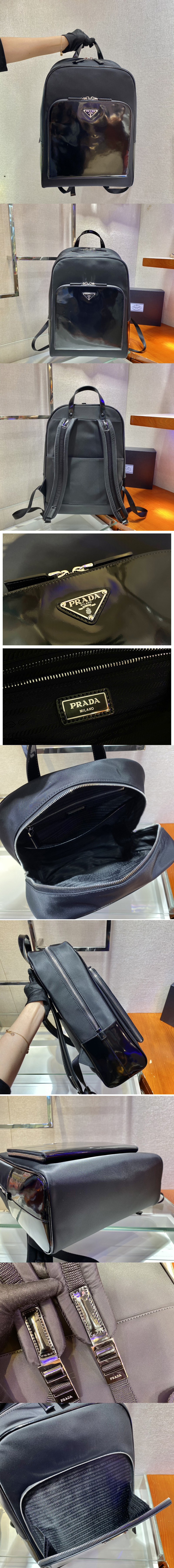 Replica Prada 2VZ084 Re-Nylon and leather backpack in Black Nylon and Leather