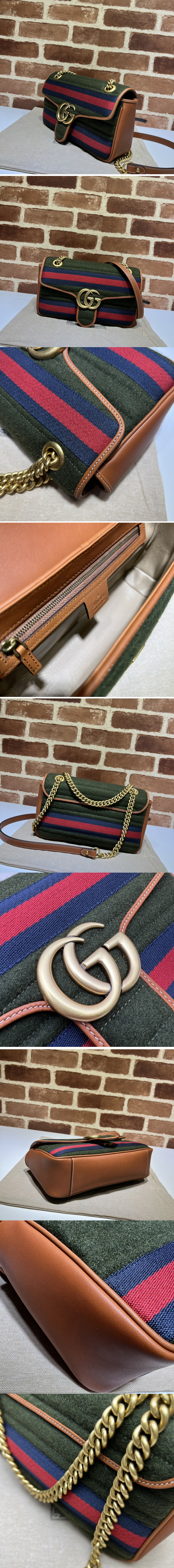 Replica Gucci 443497 GG Marmont small shoulder bag in Dark green wool fabric