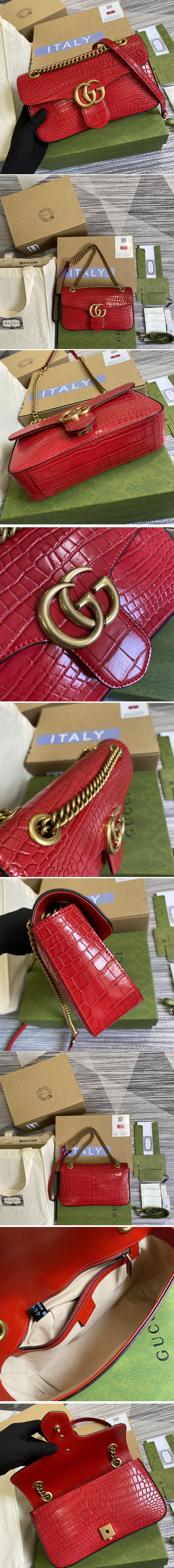 Replica Gucci 443497 GG Marmont crocodile small shoulder bag in Red crocodile Leather