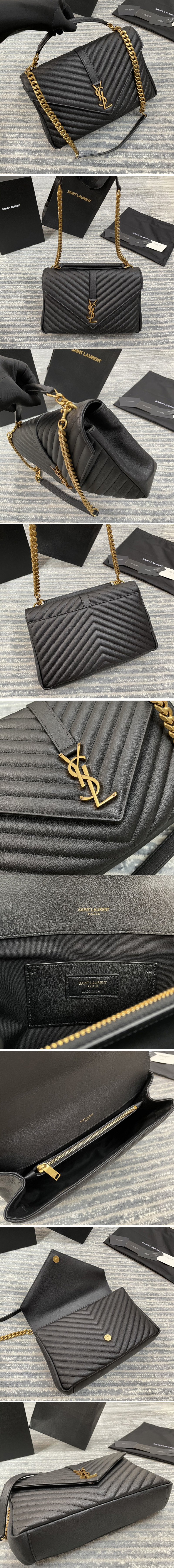 Replica Saint Laurent 487212 YSL COLLEGE LARGE IN Black MATELASSE LEATHER With Gold Hardware