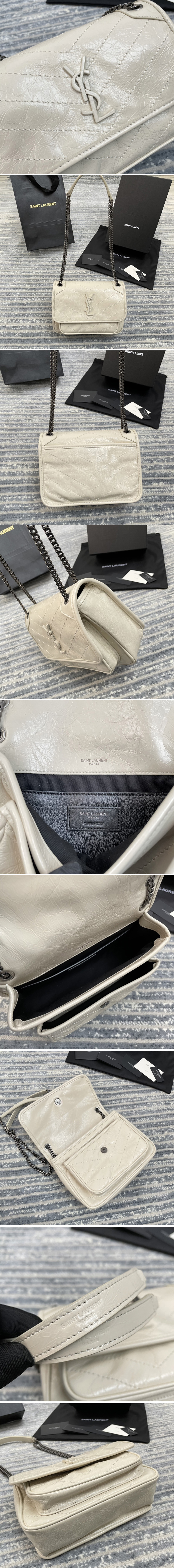 Replica Saint Laurent 533037 YSL niki baby Bag in White crinkled vintage leather