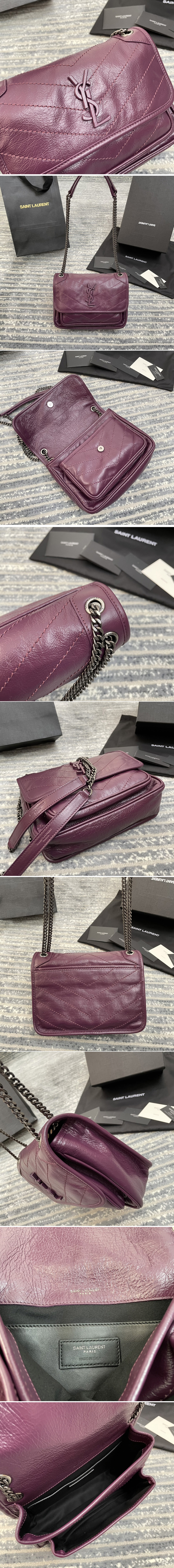 Replica Saint Laurent 533037 YSL niki baby Bag in Purple crinkled vintage leather