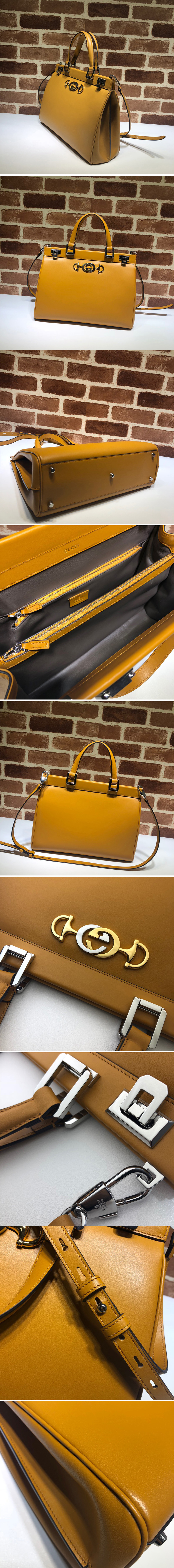 Replica Gucci 564714 Zumi medium top handle bag in Yellow Leather