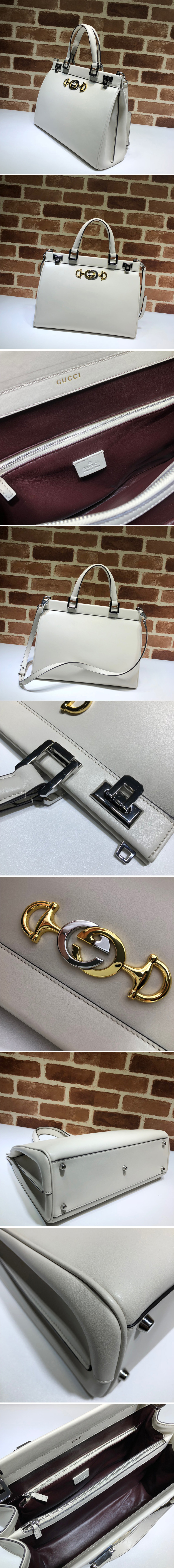 Replica Gucci 564714 Zumi medium top handle bag in White Leather