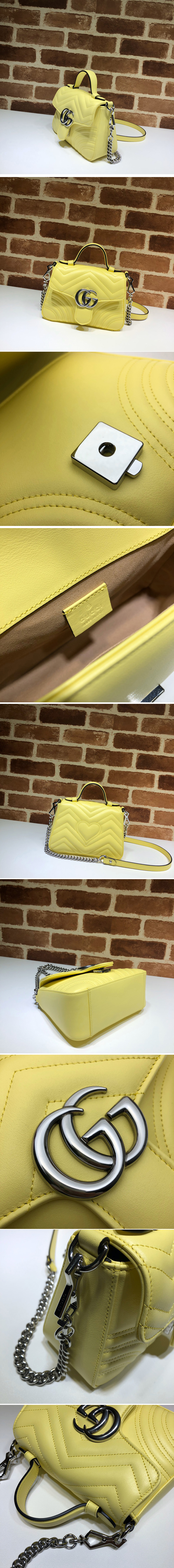 Replica Gucci 547260 GG Marmont mini top handle bag in Yellow matelassé chevron leather with heart