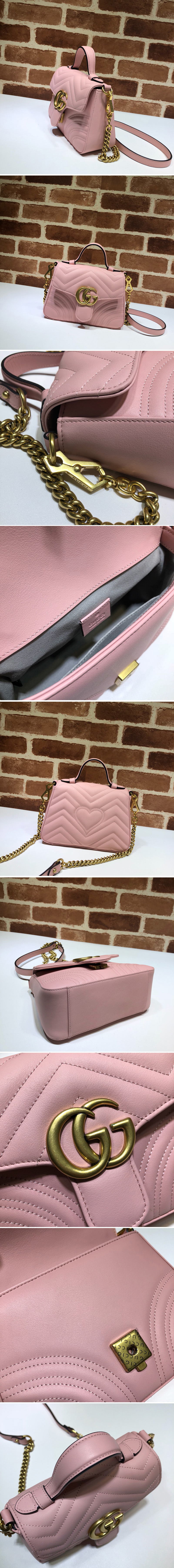 Replica Gucci 547260 GG Marmont mini top handle bag in Pastel pink matelassé chevron leather with heart