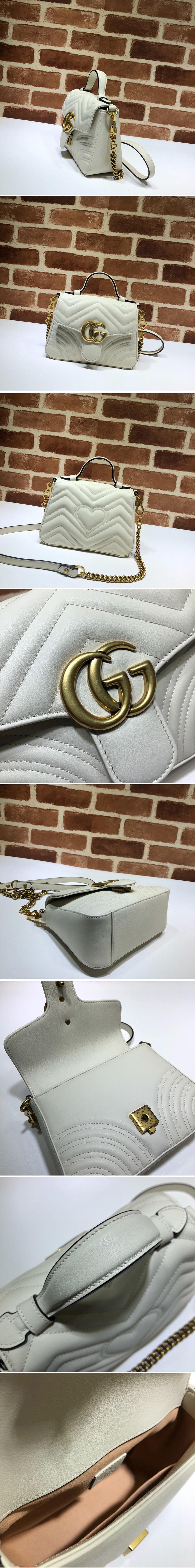 Replica Gucci 547260 GG Marmont mini top handle bag in White matelassé chevron leather with heart