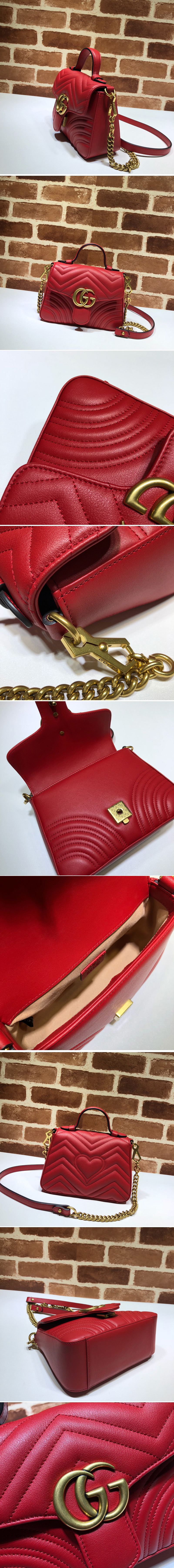 Replica Gucci 547260 GG Marmont mini top handle bag in Red Matelassé chevron leather with heart