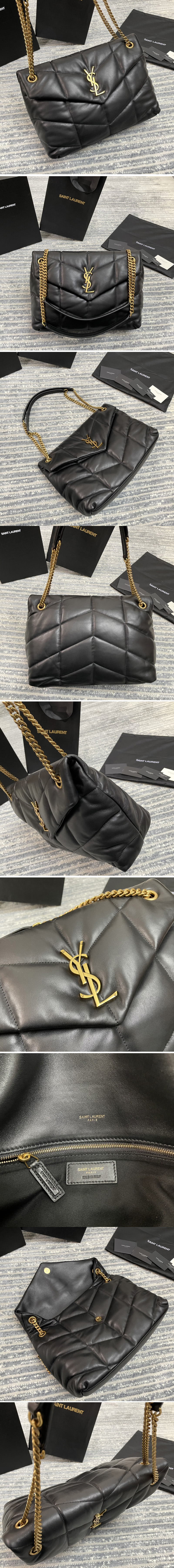 Replica Saint Laurent 577475 YSL Loulou Puffer Medium Bag in Black Quilted Lambskin Leather Gold Hardware